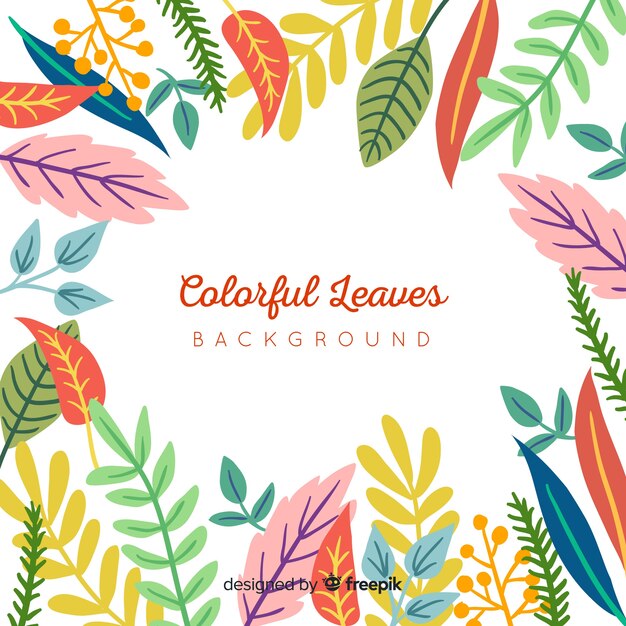Colorful hand drawn leaves background
