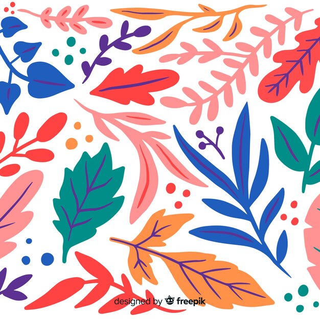 Colorful hand drawn leaves background