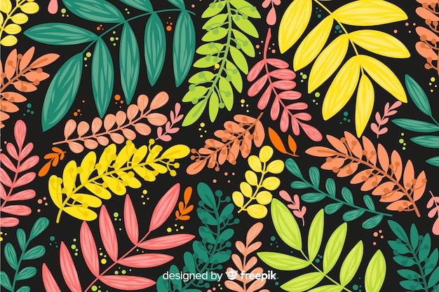 Free vector colorful hand drawn leaves background