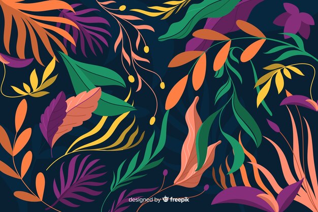 Colorful hand drawn leaves background