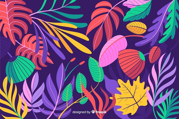 Colorful hand drawn leaves background