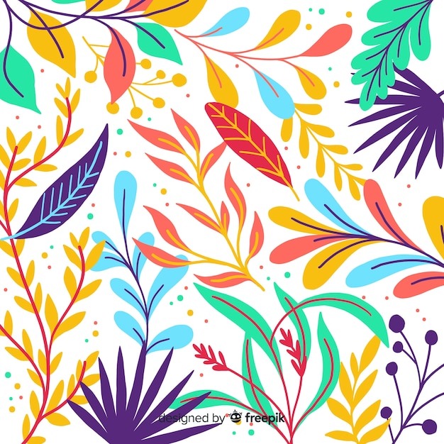 Colorful hand drawn leaves background