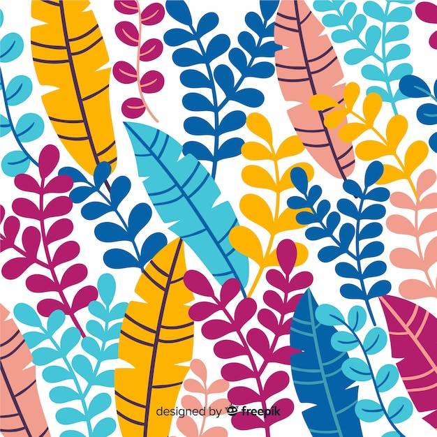 Colorful hand drawn leaves background