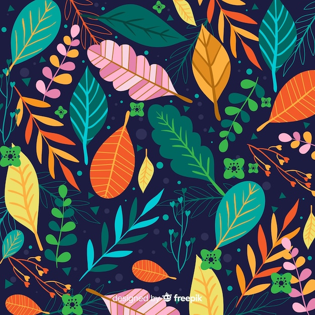 다채로운 손으로 그린 나뭇잎 배경