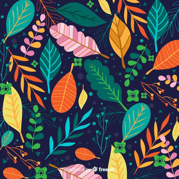 Colorful hand drawn leaves background