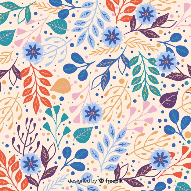 Colorful hand drawn leaves background