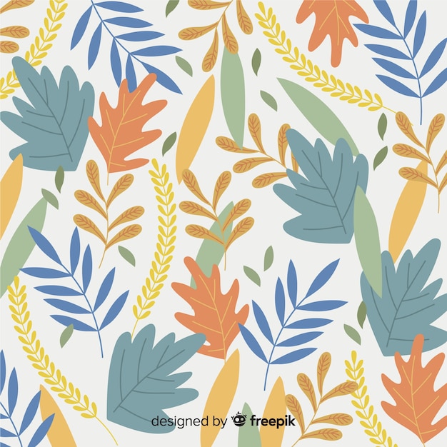 Colorful hand drawn leaves background