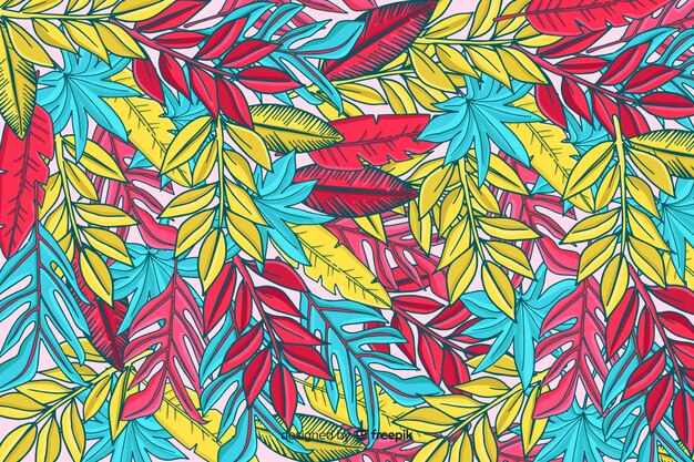 Colorful hand drawn leaves background