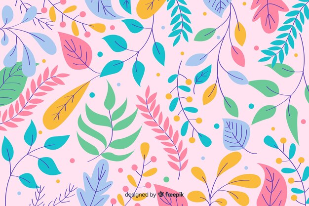 Colorful hand drawn leaves background