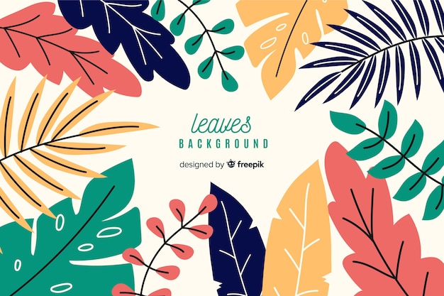 Colorful hand drawn leaves background