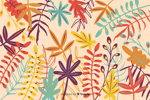 Colorful hand drawn leaves background