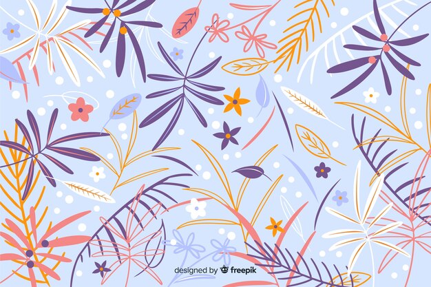 Colorful hand drawn leaves background