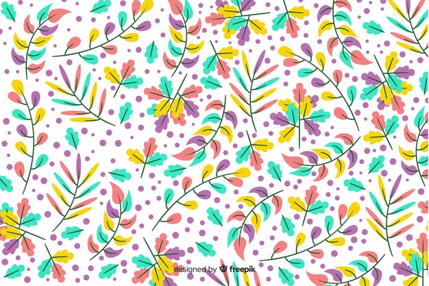 Colorful hand drawn leaves background