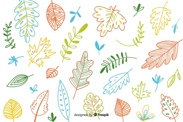 Colorful hand drawn leaves background