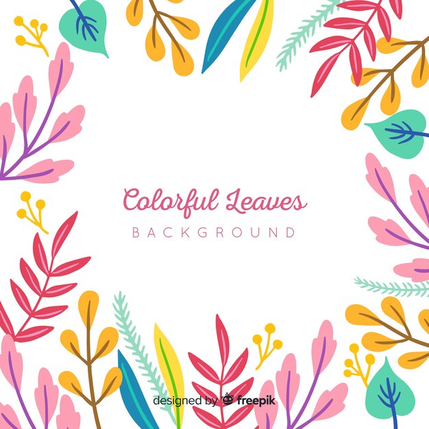 Colorful hand drawn leaves frame background