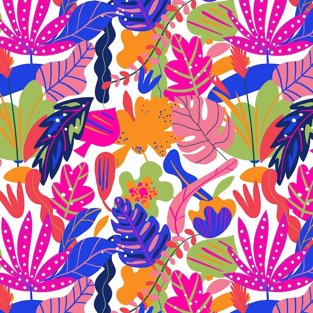 Colorful hand drawn leaves pattern