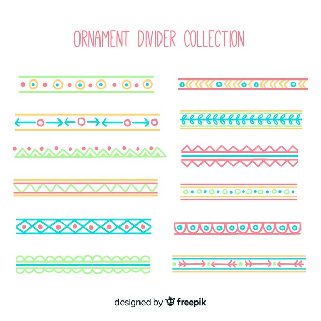 Colorful hand drawn ornament divider collection