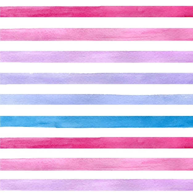 파란색, 분홍색, 보라색 가로 스트립으로 화려한 손으로 그린 실제 수채화 원활한 패턴