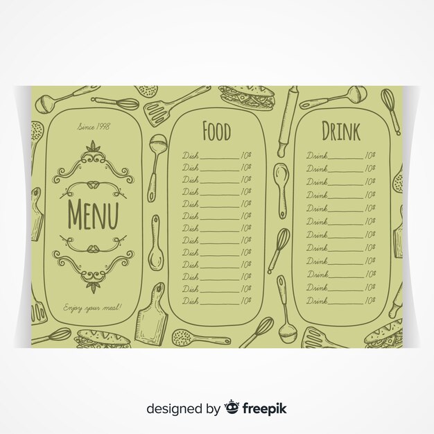 Шаблон меню ресторана с рисунком