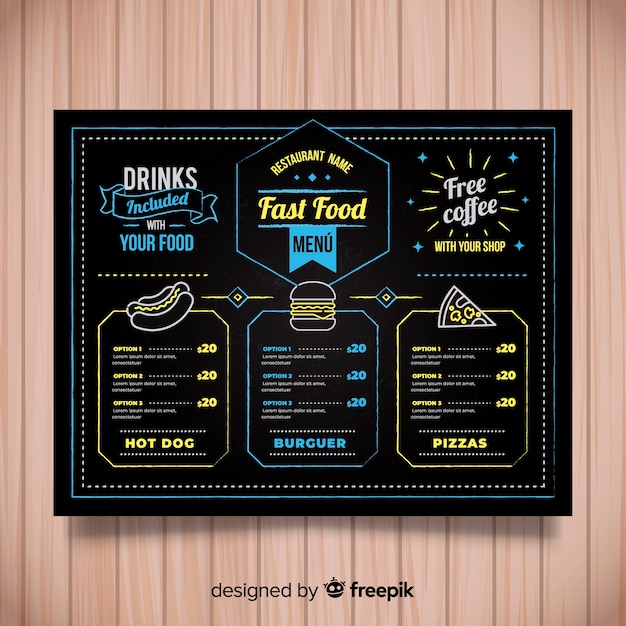 Free vector colorful hand drawn restaurant menu template