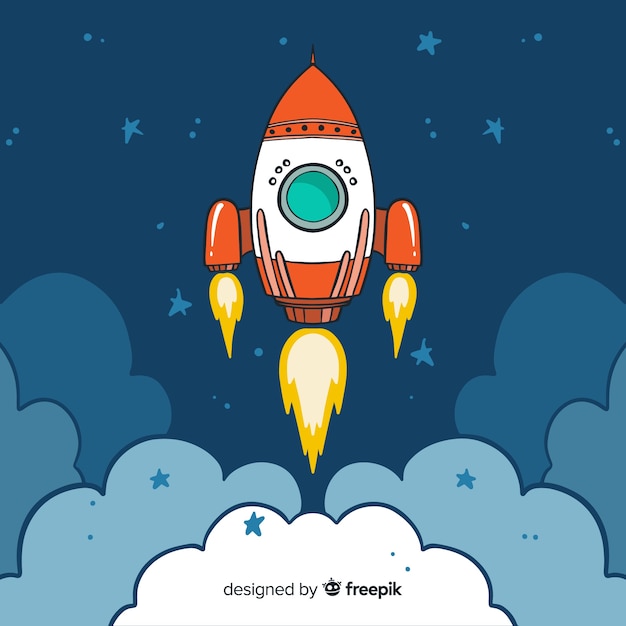 Free vector colorful hand drawn rocket composition