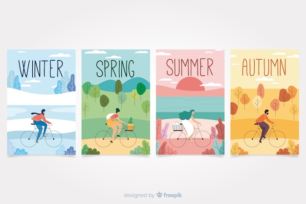 Colorful hand drawn seasonal poster collection
