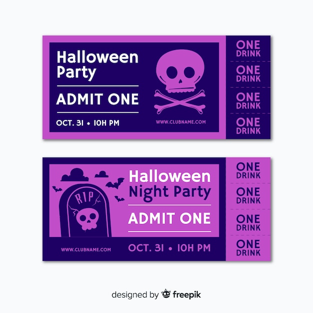 Colorful hand drawn set of halloween party tickets 