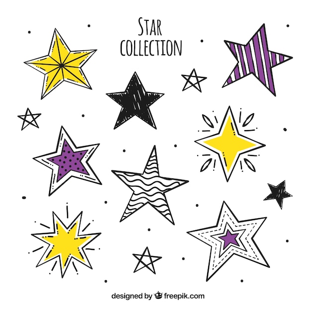 Free vector colorful hand drawn set of stars