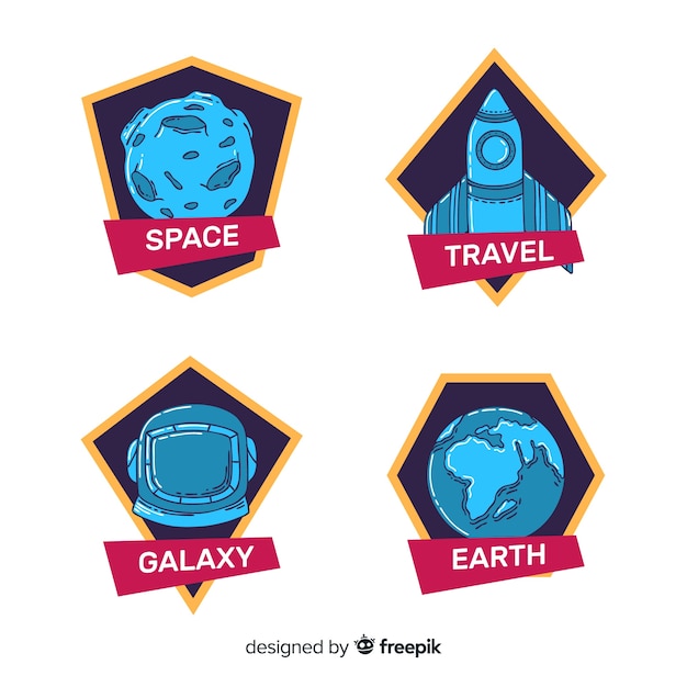 Free vector colorful hand drawn space badge collection