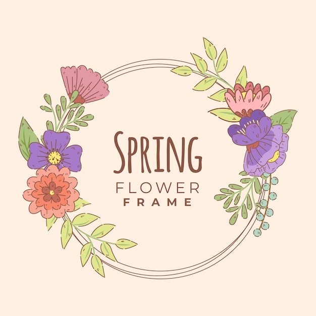 Colorful hand drawn spring floral frame