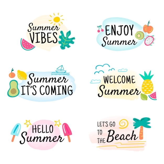 Free vector colorful hand drawn summer badge collection