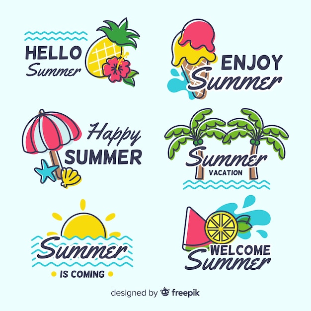Colorful hand drawn summer badge collection