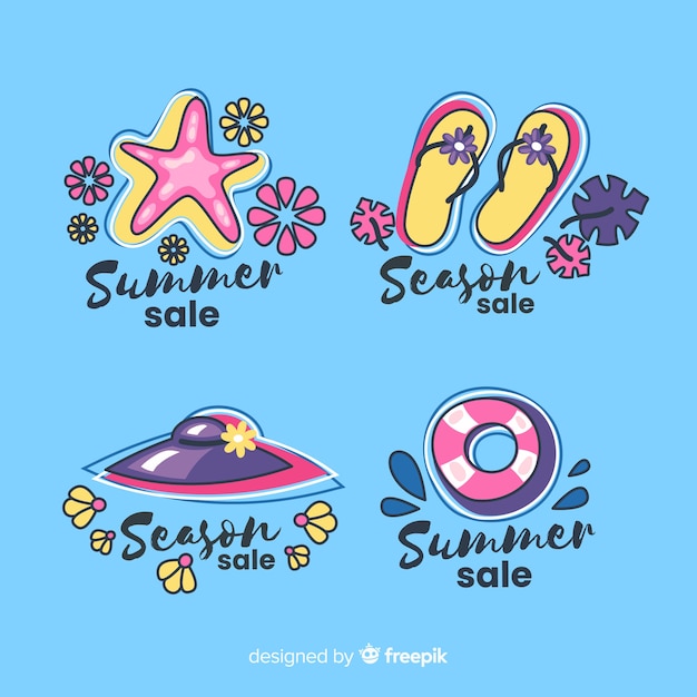 Free vector colorful hand drawn summer badge collection