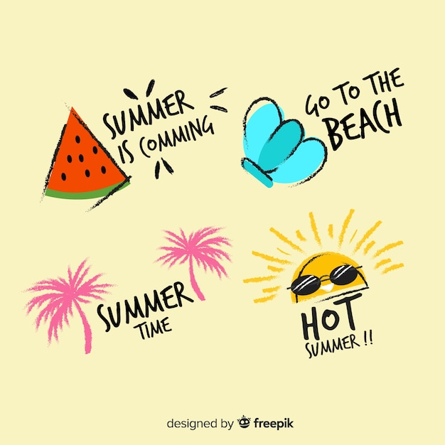 Free Vector colorful hand drawn summer label collection
