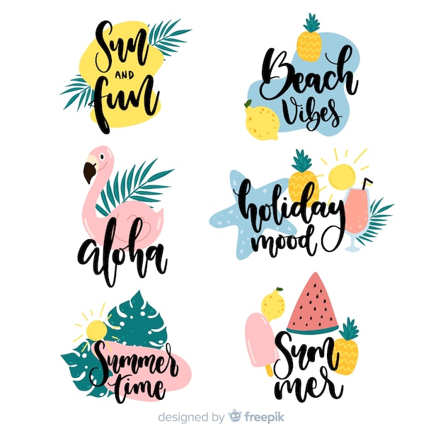 Colorful hand drawn summer label collection