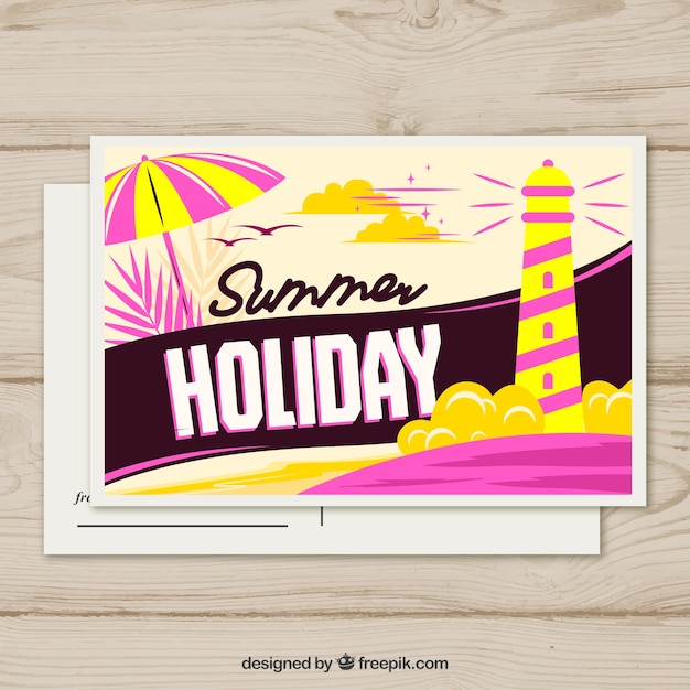 Colorful hand drawn summer post card template