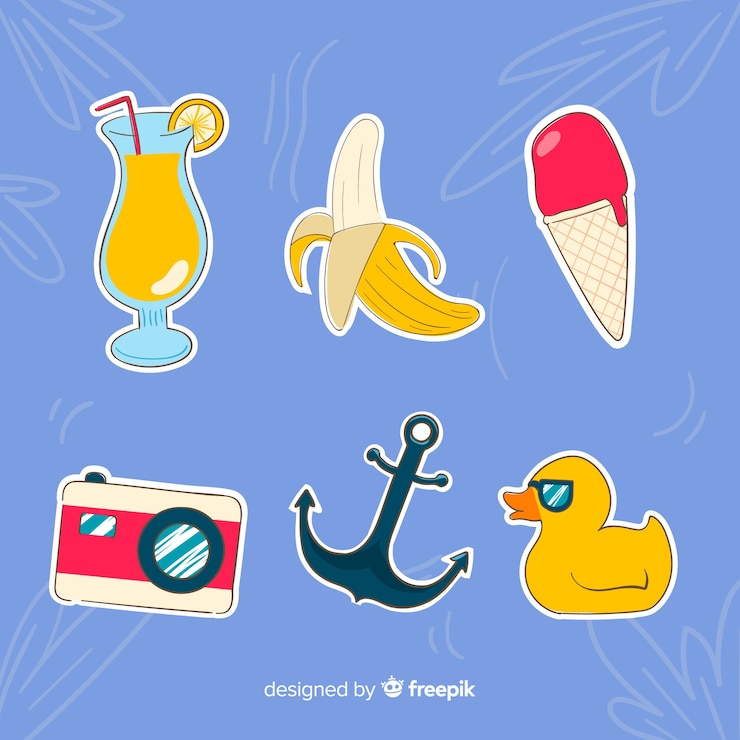 Free Vector colorful hand drawn summer sticker collection