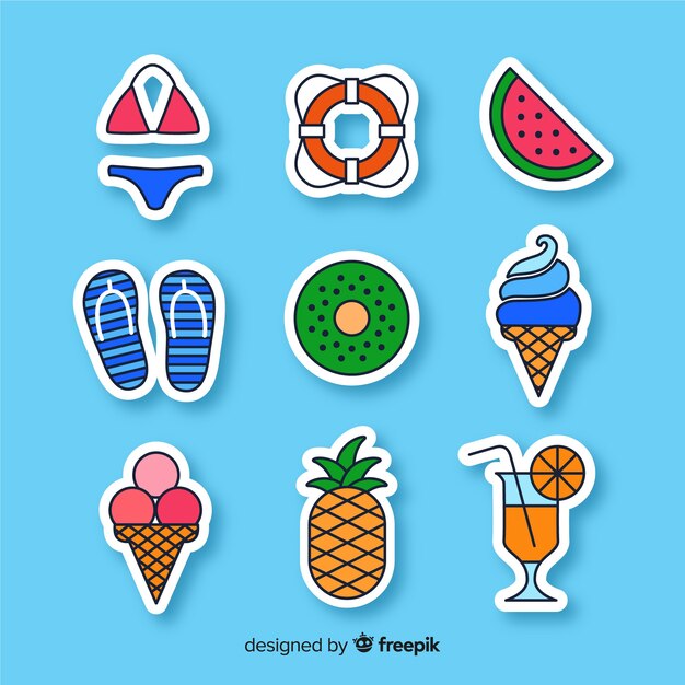 Colorful hand drawn summer sticker collection