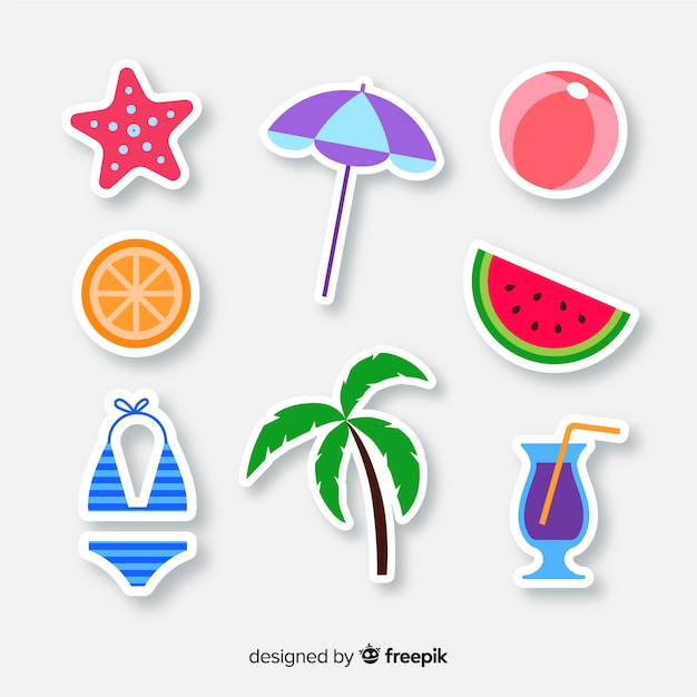 Free vector colorful hand drawn summer sticker collection