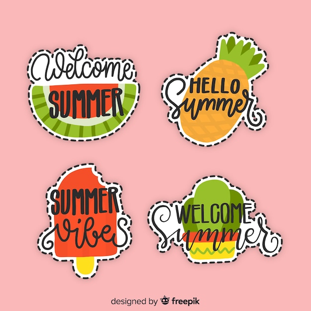 Free vector colorful hand drawn summer sticker collection