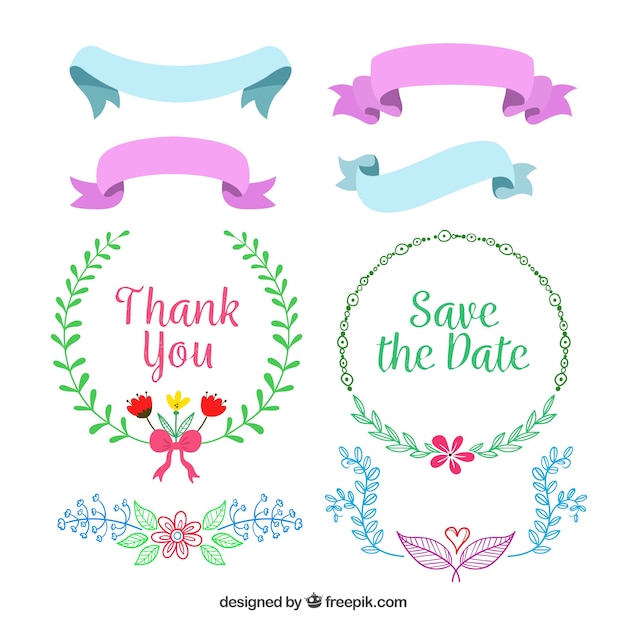 Free vector colorful hand drawn wedding ornaments