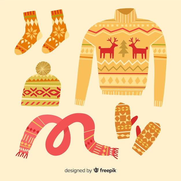 Colorful hand drawn winter clothes collectio