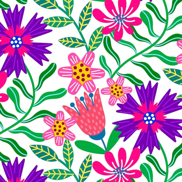 Colorful hand painted exotic floral pattern