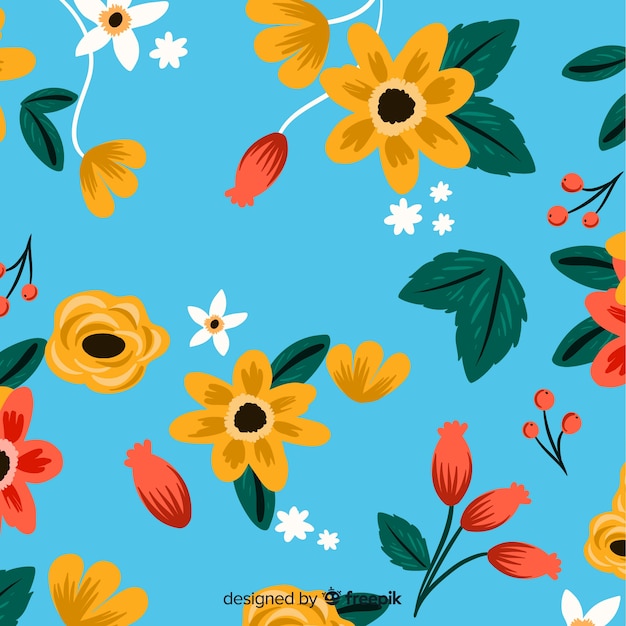 Colorful hand painted flowers background