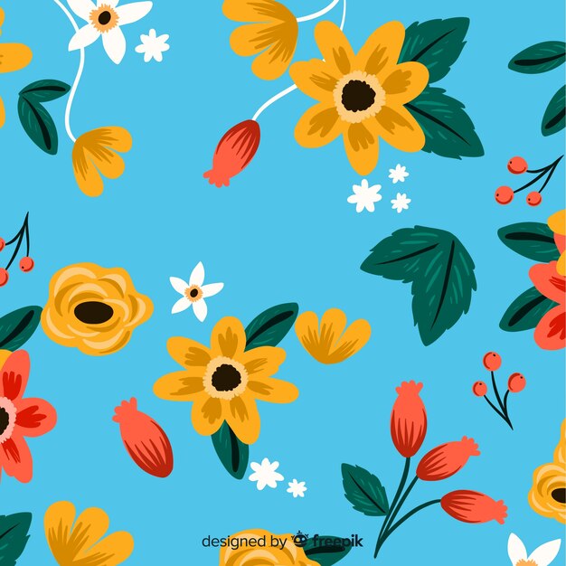 Colorful hand painted flowers background