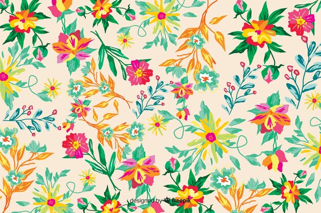 カラフルな手描きの花の背景