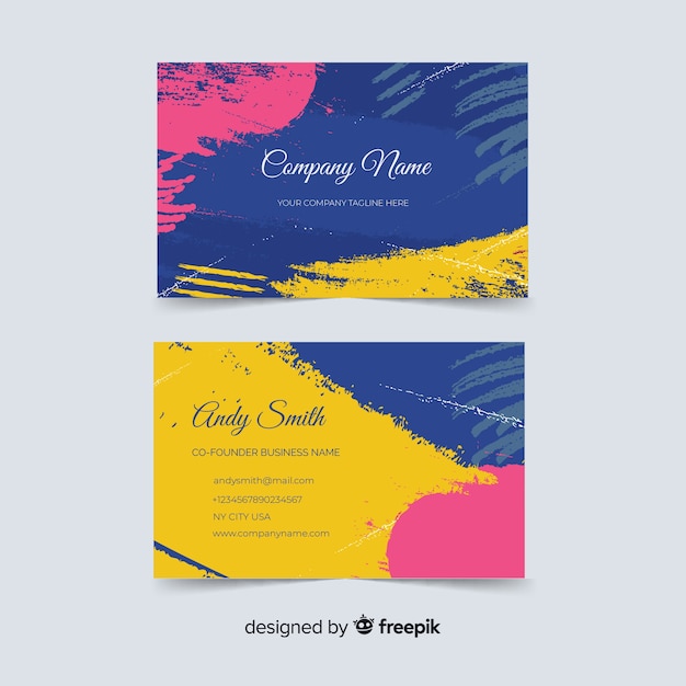 Free vector colorful hand painted visiting card