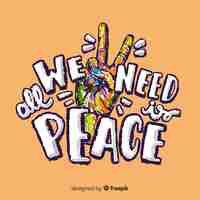 Free vector colorful hand peace sign with words background