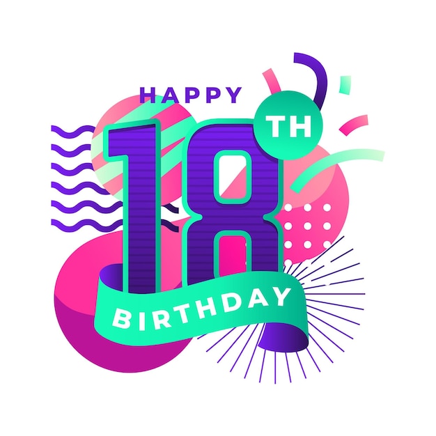 Free vector colorful happy 18th birthday background