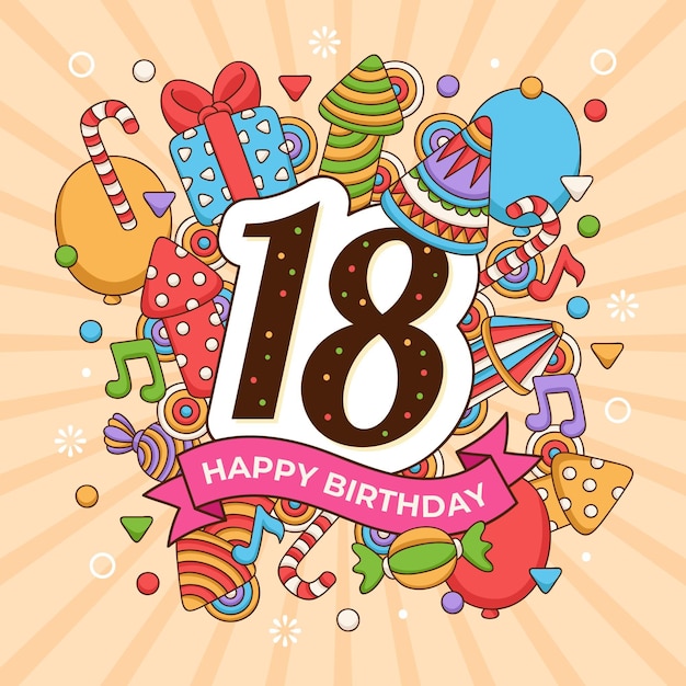 Free vector colorful happy 18th birthday background